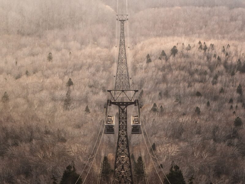 Landscape scene of mount Hakkoda and ropeway in autumn season, Aomori, Tohoku region, Japan.