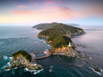 Sadamisaki Lighthouse on the Sadamisaki Peninsula on the island of Shikoku, Japan